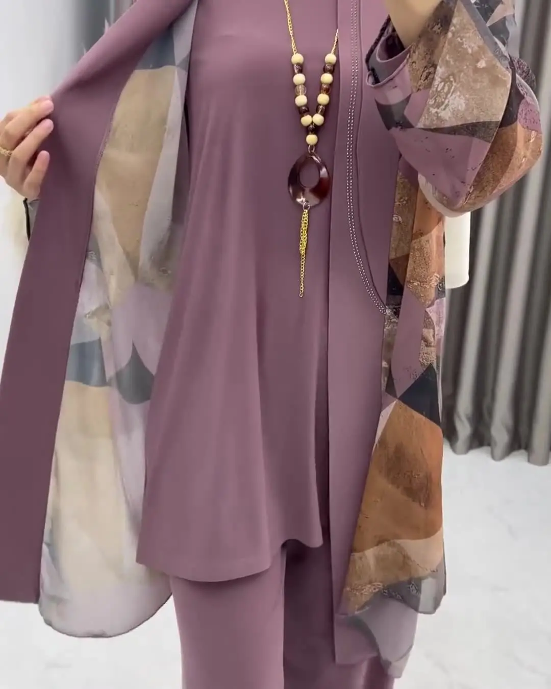 イード女性アバヤ 3 点セット パンツ付き パーティー イスラム教徒セット カフタン ローブ ジャラビヤ ラマダン モロッコ ドバイ 2025 ムスルマン アンサンブル