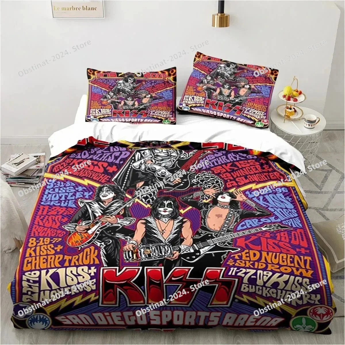 

3D Print Rock Band KISS Band Bedding Set Duvet Cover Bed Set Quilt Cover Pillowcase Comforter king Queen Size Boys Adult Bedding