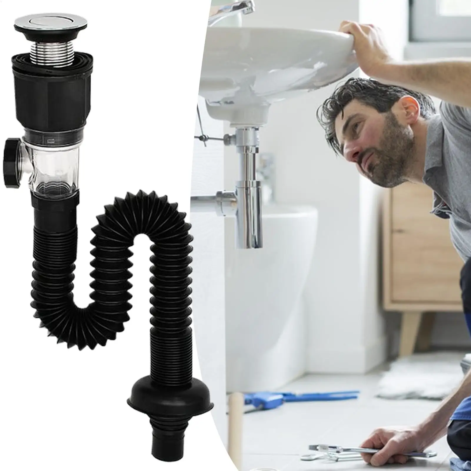 

Kitchen Bathroom Basin Drain Pipe Bath Flexible Universal Sink Sink Drain Hose Sink Basin Drain Pipe Anti Clogging Accessories