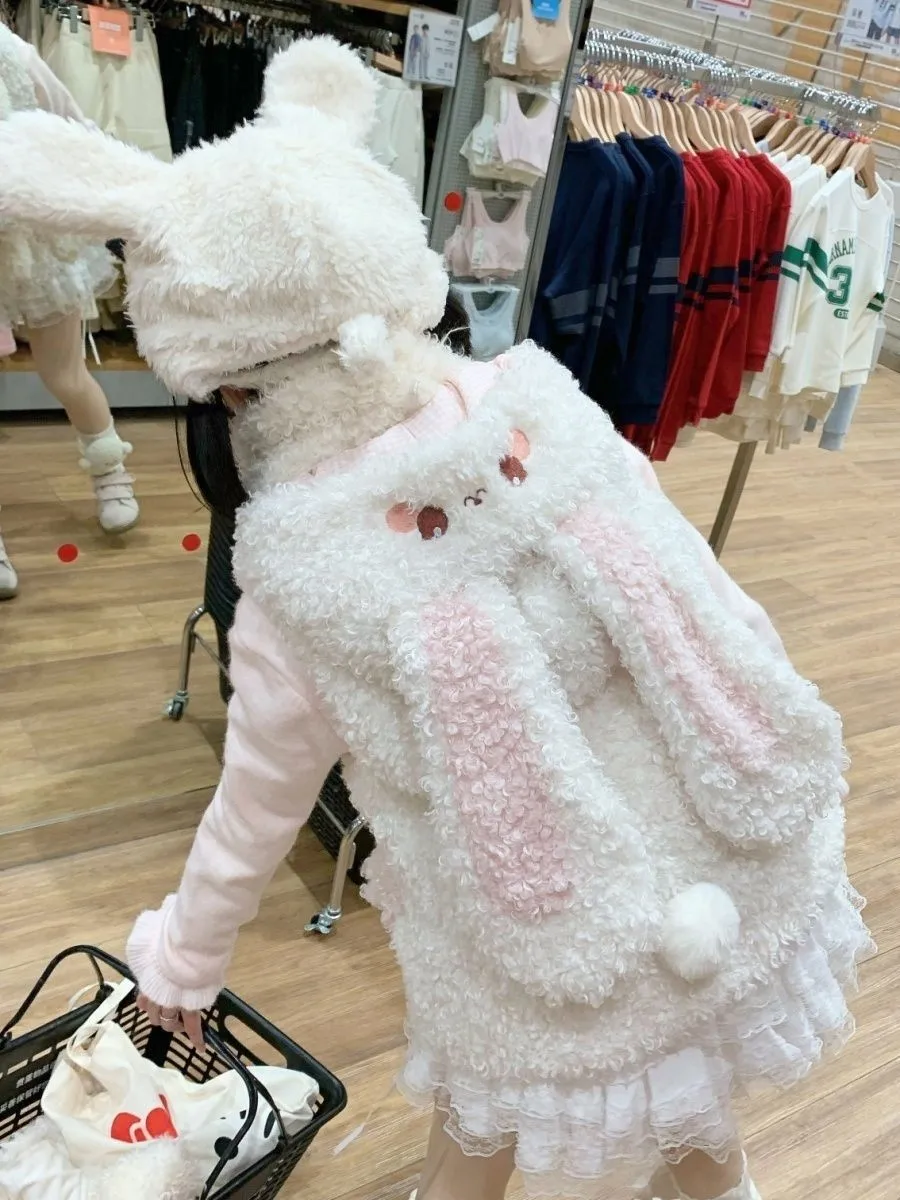 

Милый утепленный хлопковый жилет-пальто в стиле кролика с длинными ушками, милый стиль, осенне-зимняя женская модная хлопковая верхняя одежда