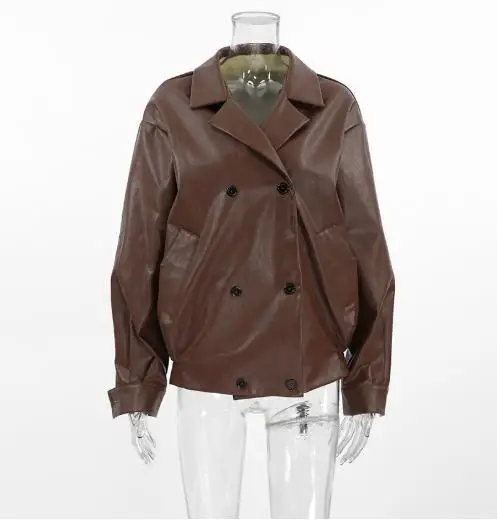 

Women's Jacket Retro Temperament Suit Collar Loose Leather Jacket 2025 Autumn/winter Fashion New Leather Jacket for Women
