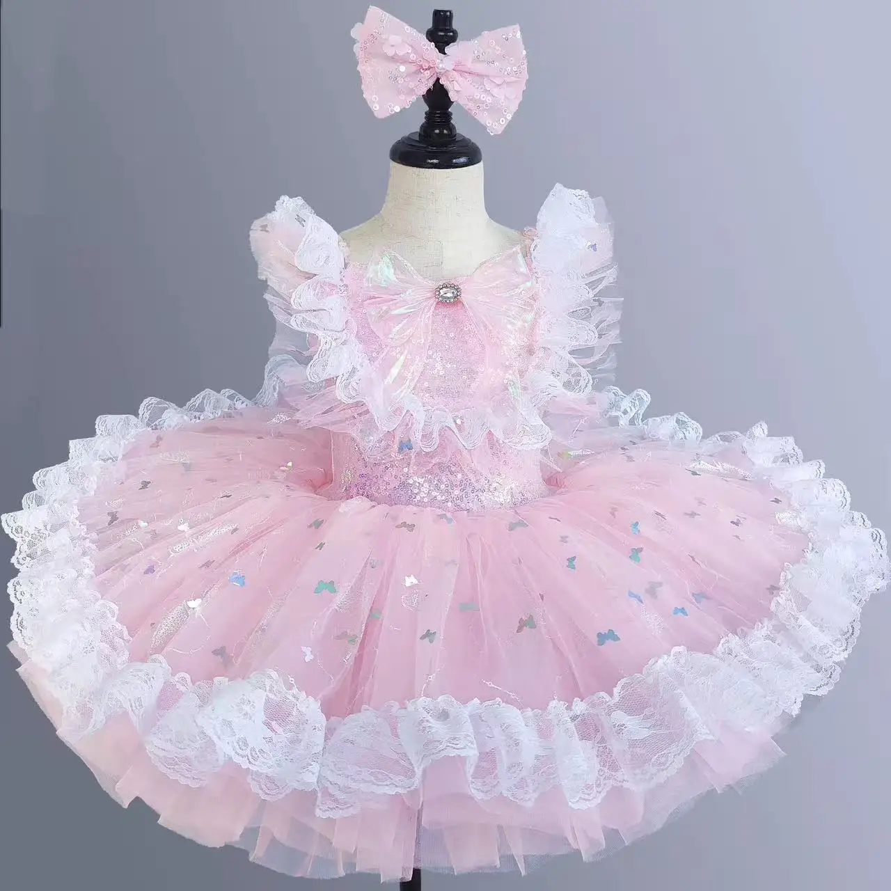 

Princess Lace Ballet Tutu Dress Girls Cute Sequin Mesh Modern Dance Skirt Stage Performance Ballet Skirts Kids Party Lolita