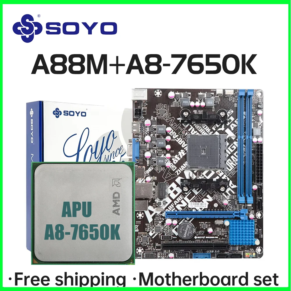 SOYO A88M Mainboard with A8-7650K CPU Computer components Game Motherboard set Support DDR3 SATA3 AMD CPU FM2+/FM2 Processor