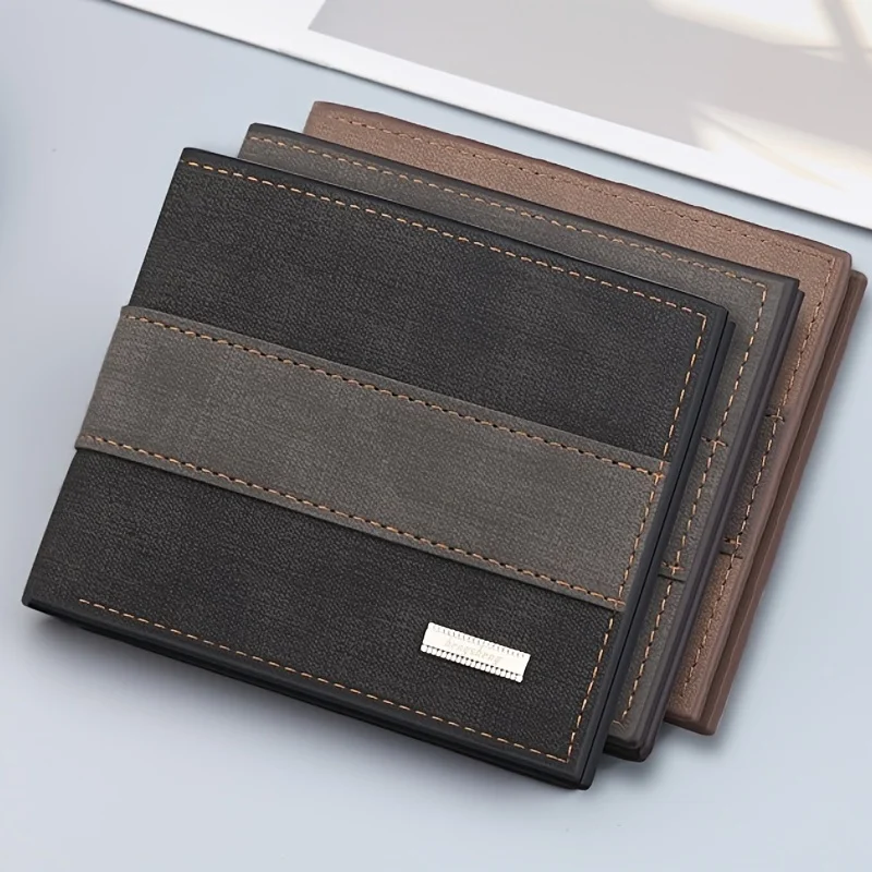 Men Wallet Patchwork PU Leather Small Card Holder Short Wallets Man Purse Card Case Casual Standard Wallet