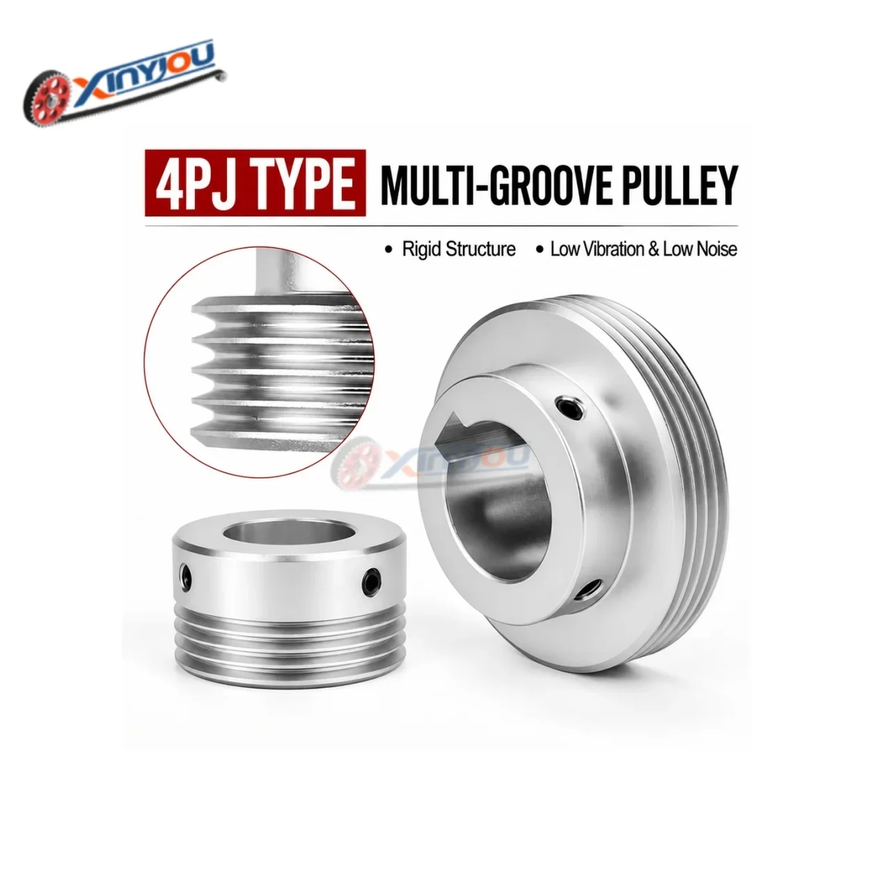 IndustrialCNC 4-Rib 4PJ Serpentine V-Ribbed Pulley/Sheave, Aluminum, Bore 8-32mm, OD 60-75mm, Keyway Optional, for PJ Belt Drive