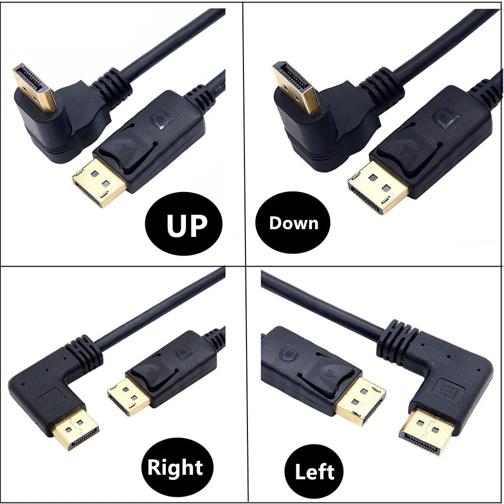 90 Degree Angle Elbow DisplayPort Panel Mount Extension Cable Adapter Corner DP 1.2v Male To male Cord Socket Screw 2k@144Hz