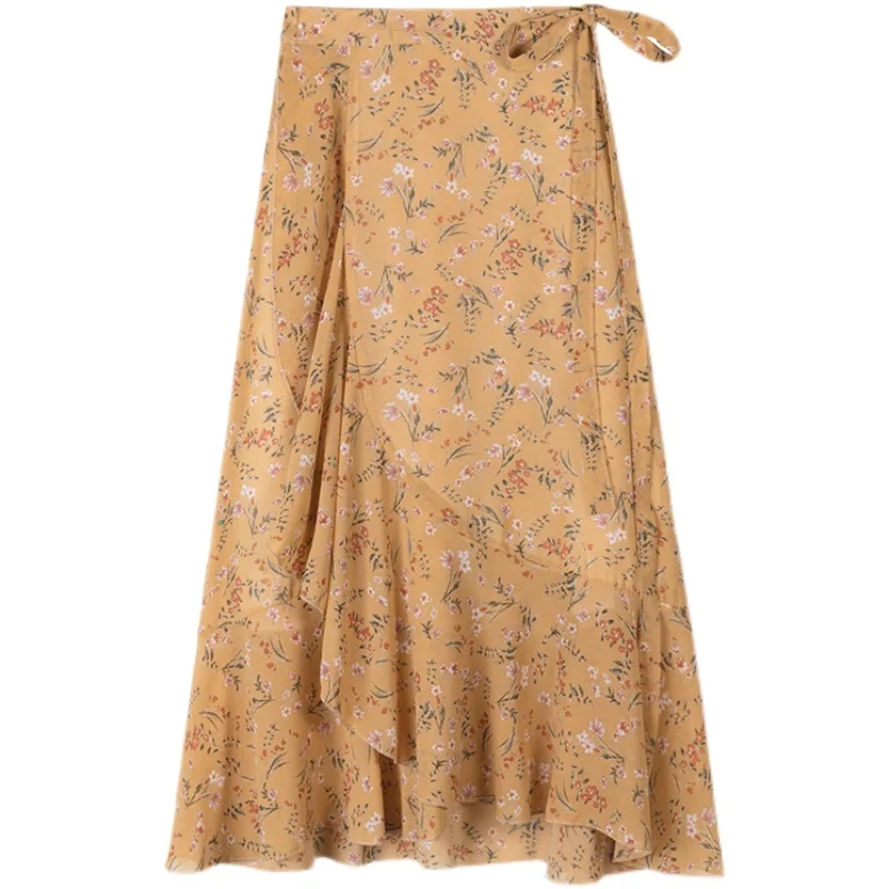 

Цельная летняя юбка с цветочным принтом ter Ne, асимметричная юбка с высокой талией для женщин, винтажная пляжная одежда из полиэфирного волокна