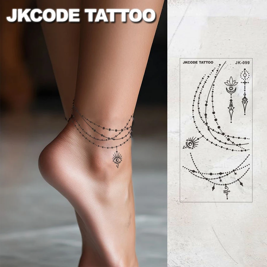 Handtatoeage-minimalistisch ontwerp Ramadan-tatoeages-wetse mode-sieraden-zwarte henna-armband en enkelband-veerarmband-Lamb Crescent Totem New Festival handen en voeten langdurige waterdichte tattoo sticker-lichaamkunst voor 3-5 dagen