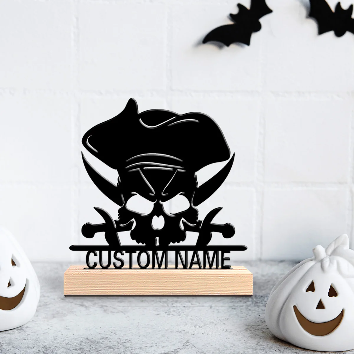 1pc Modern Pirate Skull Personalized Letter Metal Statue Metal Ornament Art Crafts With Wood Base Metal Statue For Kids Gifts