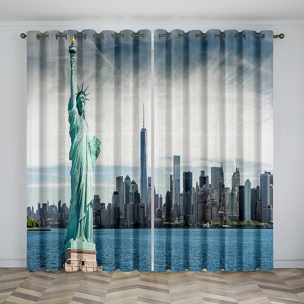 3D Iconic Building Landscape Sunshade Curtains Luxury Living Room Home Curtain Bedroom Decor Thin Curtains 2 Panel