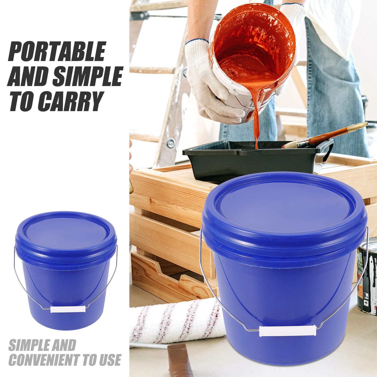 

Plastic With Handle Lid Reusable Storage Holder Durable Pp Material Round Bucket For Outdoor Painting Art Craft Projects