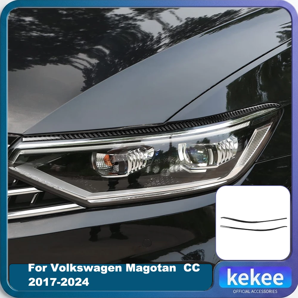 For Volkswagen Magotan CC 2017 2018 2019 2020 2021 2022 2023 2024 Real Carbon Fiber 2-Piece Light Brow Trim Set