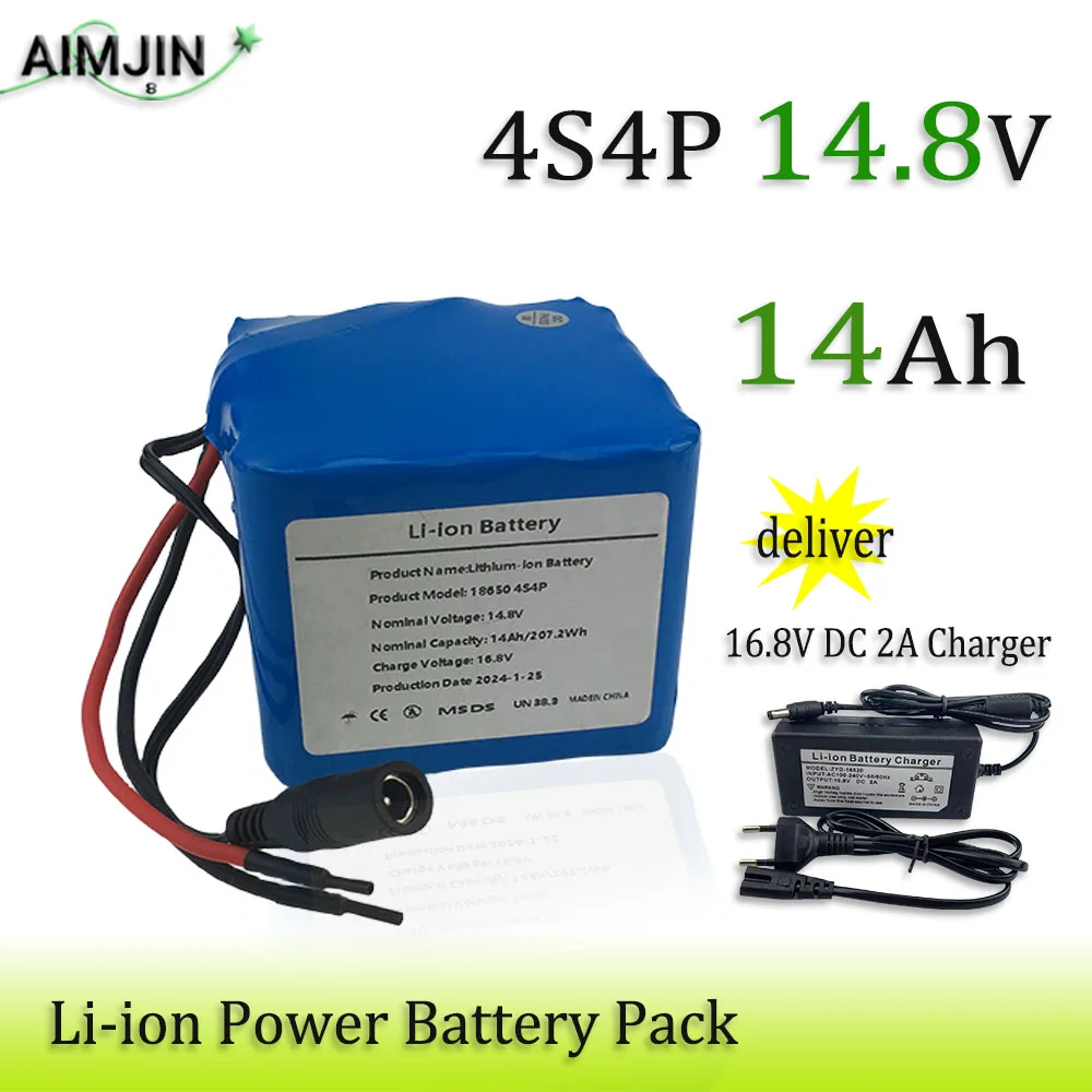 

4S4P 14.8V 14Ah 18650 Li-ion Battery Pack with 5A BMS for Night Fishing Lamp Heater Miner's Lamp Amplifier Etc + Charger