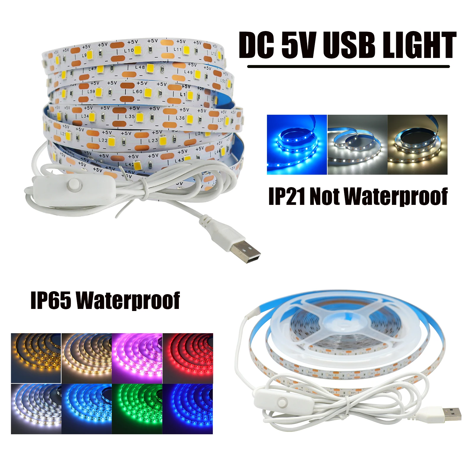 

DC 5V USB Led Strip IP65 Pink/Yellow/White/Warm White/Red/Ice Blue/Green TV Backlight Night Lamp Home Decor Flexible Ribbon Tape