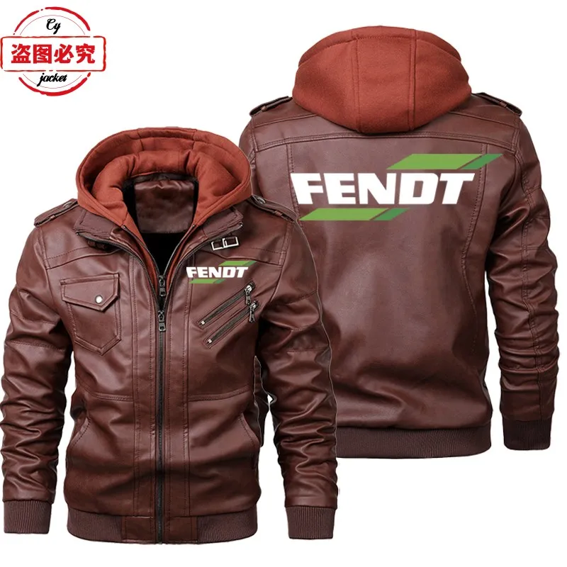 

Fente tractor LOGO work clothes retro washed pu leather jacket windproof men's zipper hooded jacket team clothes