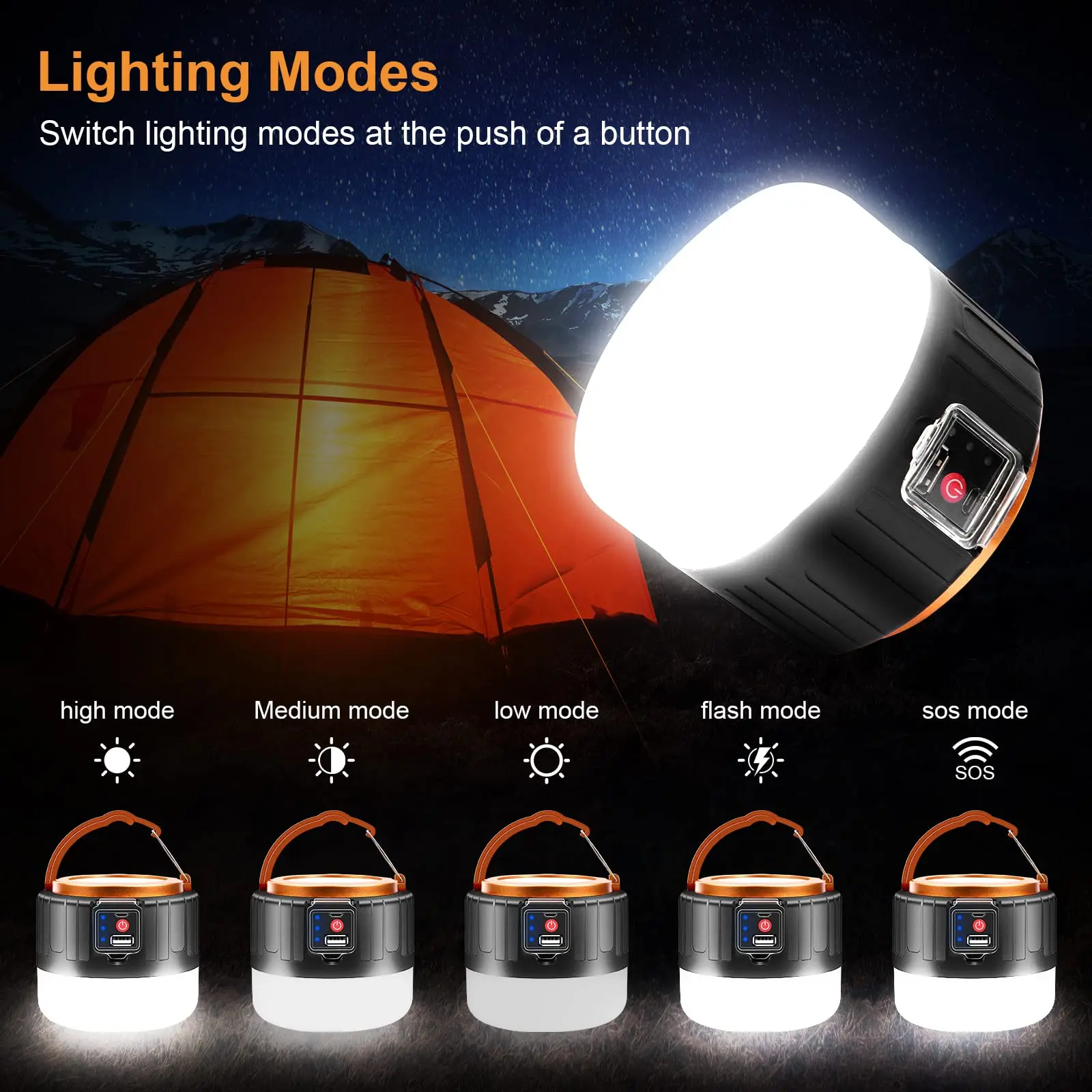 Rechargeable LED Light Camping Light Outdoor Solar Light Bulb 3 Mode Tent Lamp Portable Lantern Night Emergency Bulb Flashlight