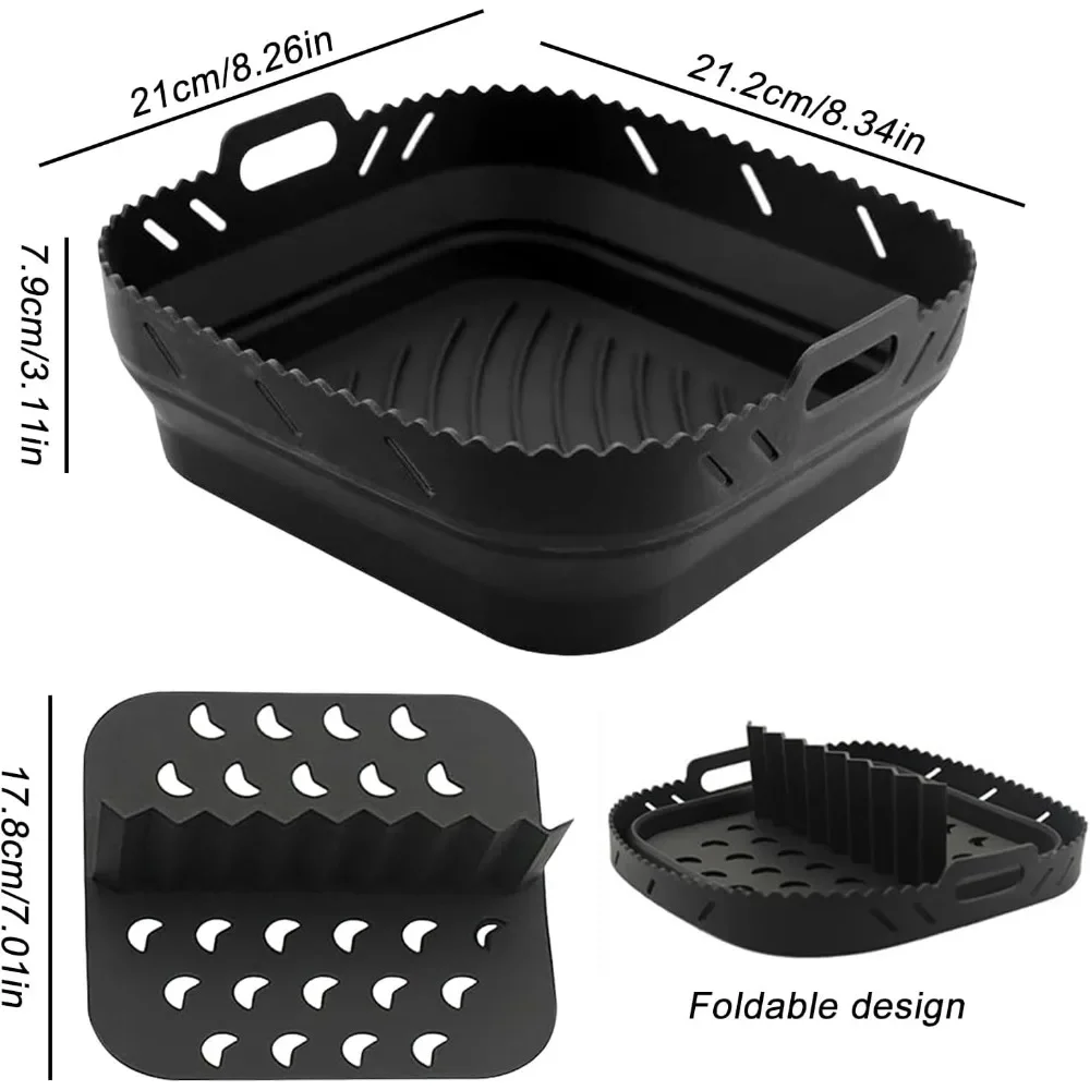 8.5 Inch Air Fryer Silicone Basket Plate Reusable Square Foldable Food-Safe Air Fryer Accesoires Cooking Tool Baking Molds Party