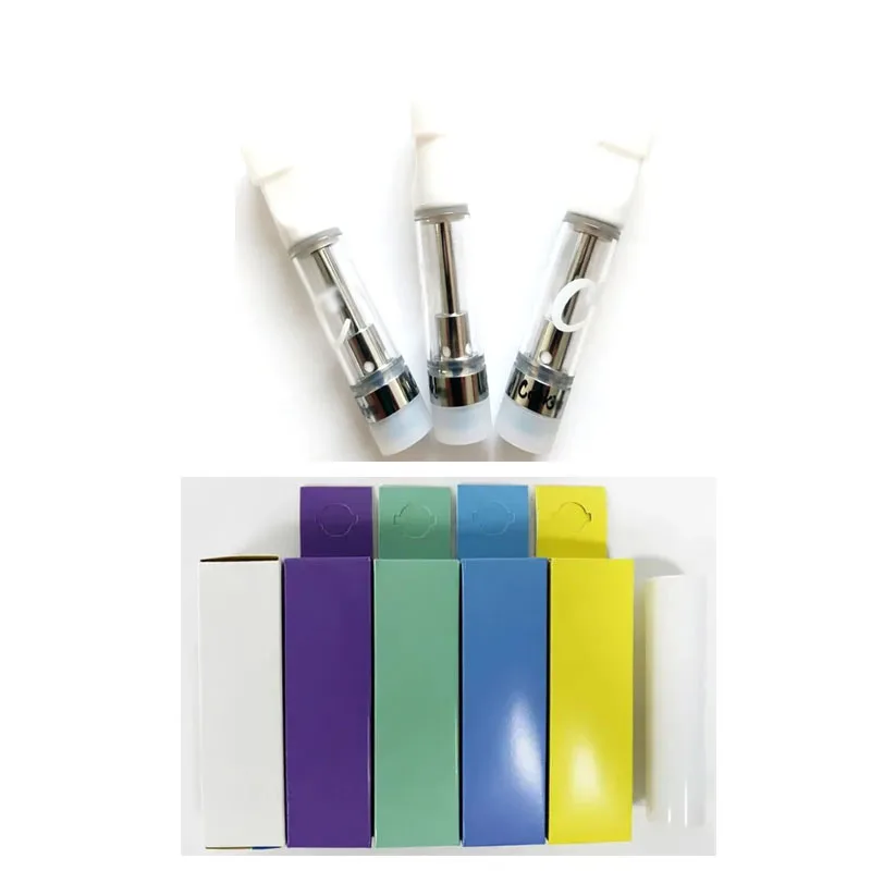 

50pcs/lot High Quality Vape Cartridge Cookie Carts Cartridge 0.5ml/0.8m/1ml Ceramic 510 thread With Five Color Box Sticker