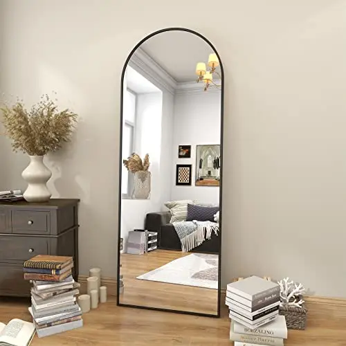 64" x 21" Full Length Arch Floor Mirror with Stand, Black | Arched Full Body Mirror with Hanging or Leaning Options
