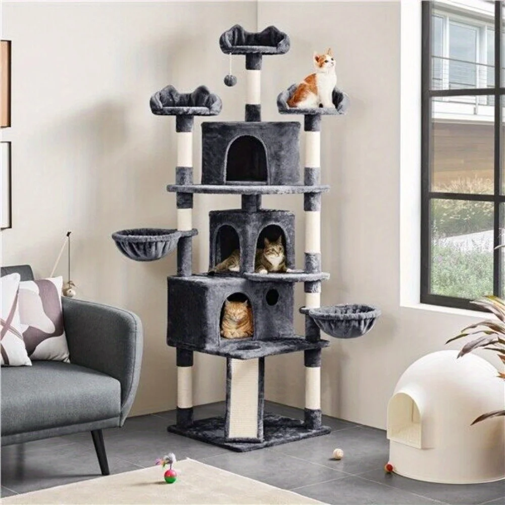 

Cat Tree Cat Tower 76.5inch with Scratching Posts 3 Condos for Medium Cats Play