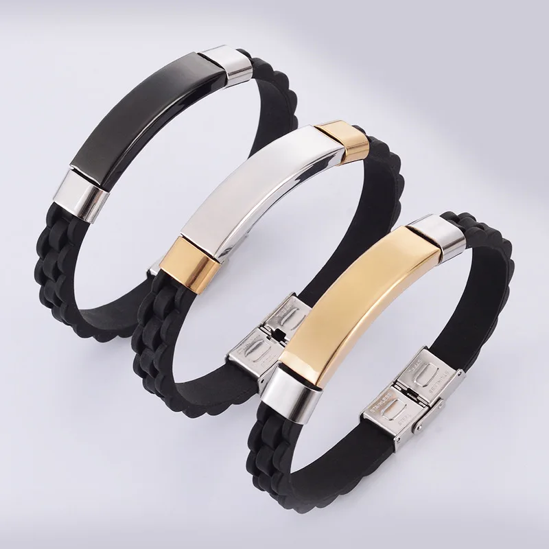 20pcs Stainless Steel Plate Bracelet Blank To Record Metal Plate Silicone Bracelets With Blank For Engraving