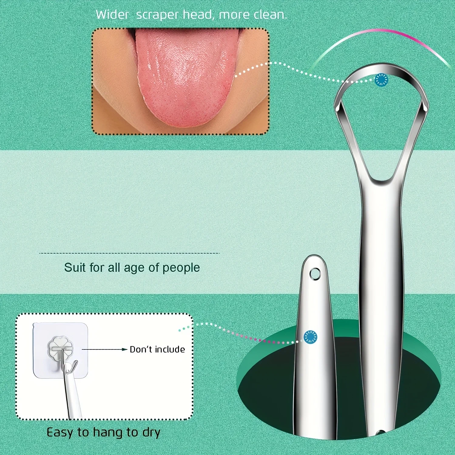Metal Tongue Scraper Stainless Steel Reusable Tongue Cleaner Reduce Bad Breath Oral Hygiene Tool for Daily Home Use