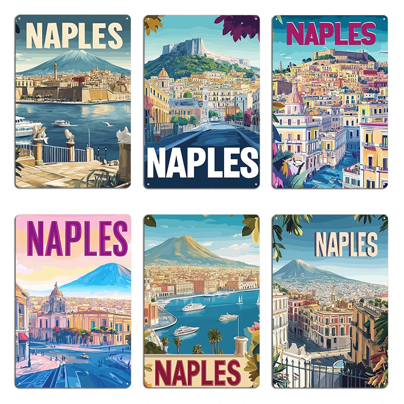 Naples Artwork Stunning Italian Cityscape Historic Naples Wall Art Coastal Italy Decor Metal Wall Decor Retro Tin Sign Poster