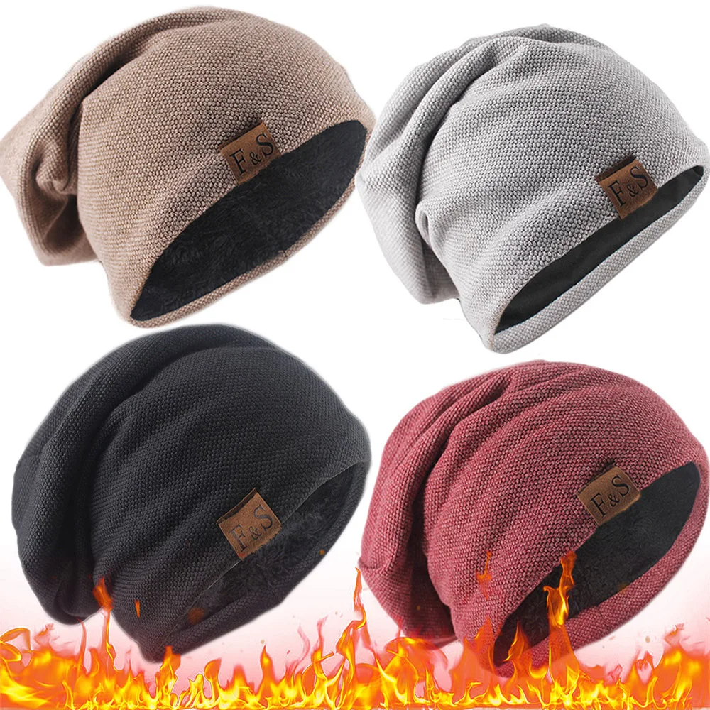 Fashion Winter Warm Knitted Beanies Hip Hop Unisex Add Velet Baggy Skullies Casual Soft Turban Hats Outdoor Foldable Beanies