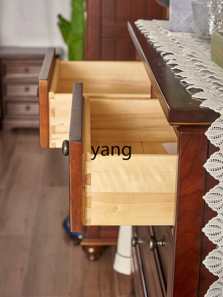 LMMAmerican retro all solid wood bedroom storage chest drawer living room five bucket storage cabinet