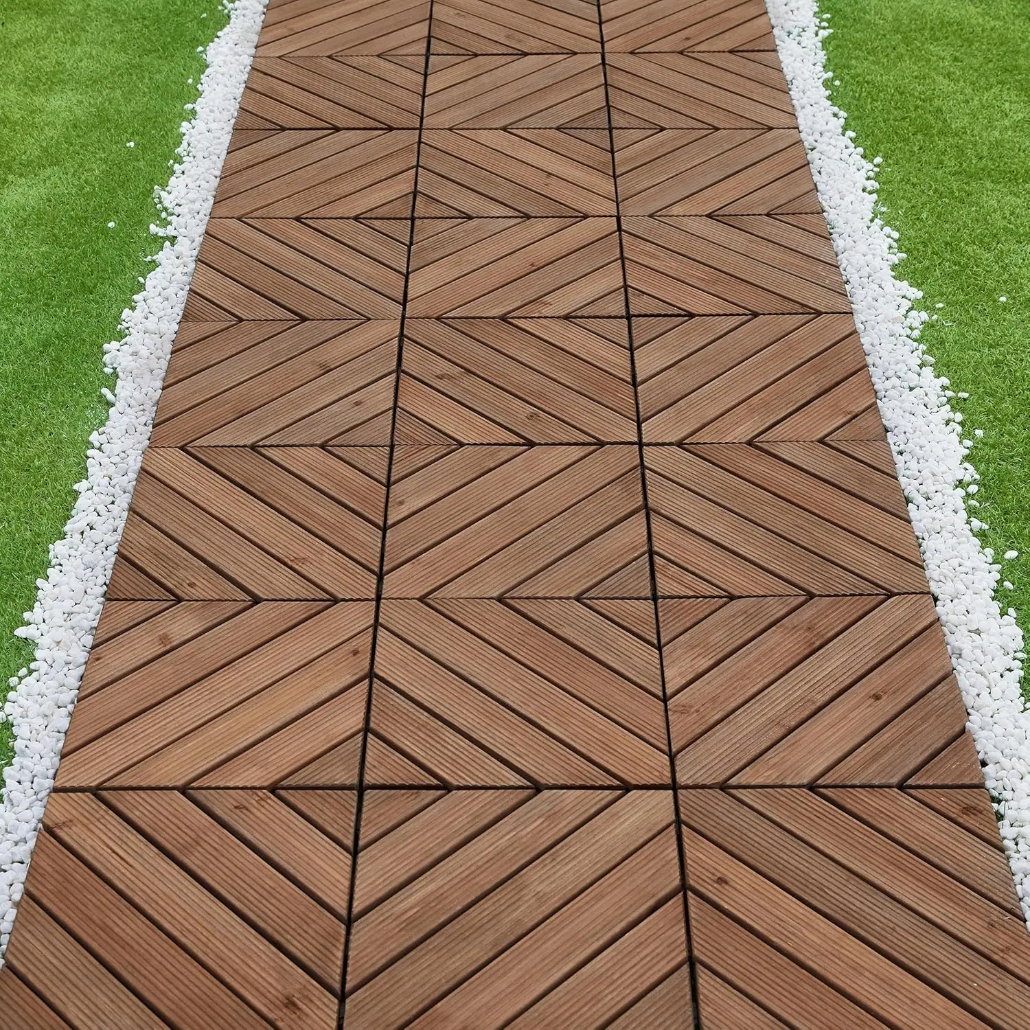 27 Pcs Wood Interlocking Flooring Tiles, Wooden Deck Tiles Interlocking Poolside Balcony, Easy Flooring,12 x 12in, Brown