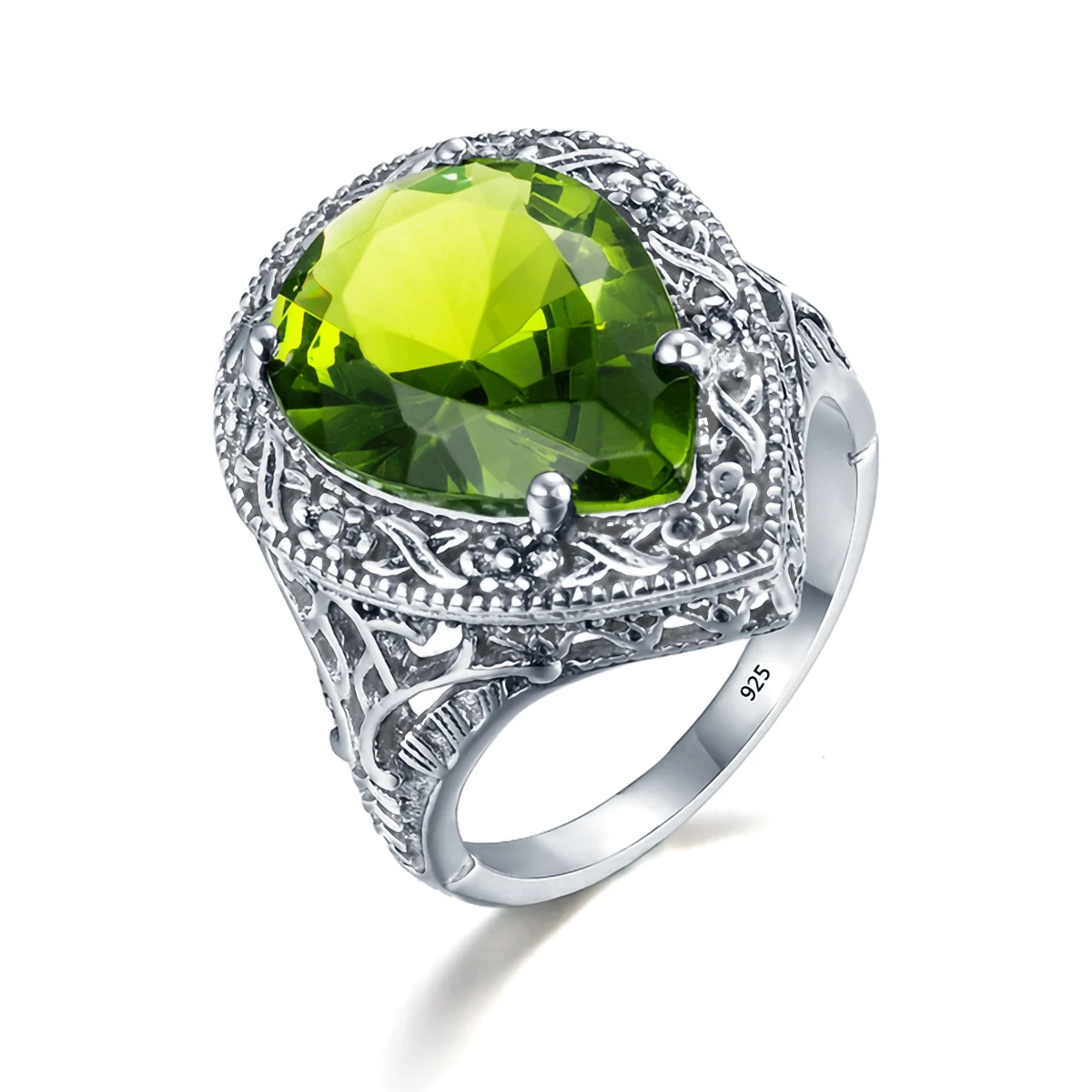 Szjinao 925 Sterling Silver Tear Drop Ring Stone Green Peridot Good Gemstone Women Luxury Designer Jewelry Wedding Party Gift