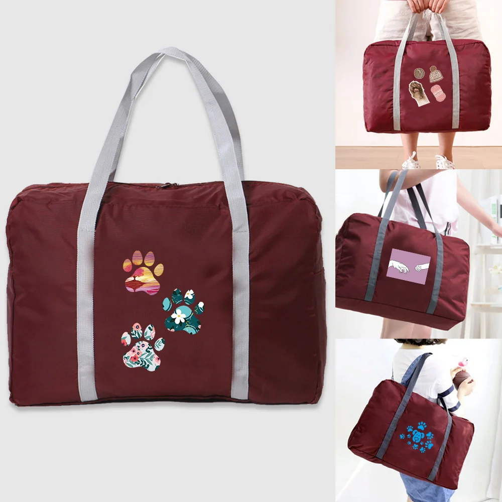 New Foldable Travel Bag Women Fashion Portable Storage Bag Unisex Large Capacity HandleBag Footprints Pattern Travel Accessories