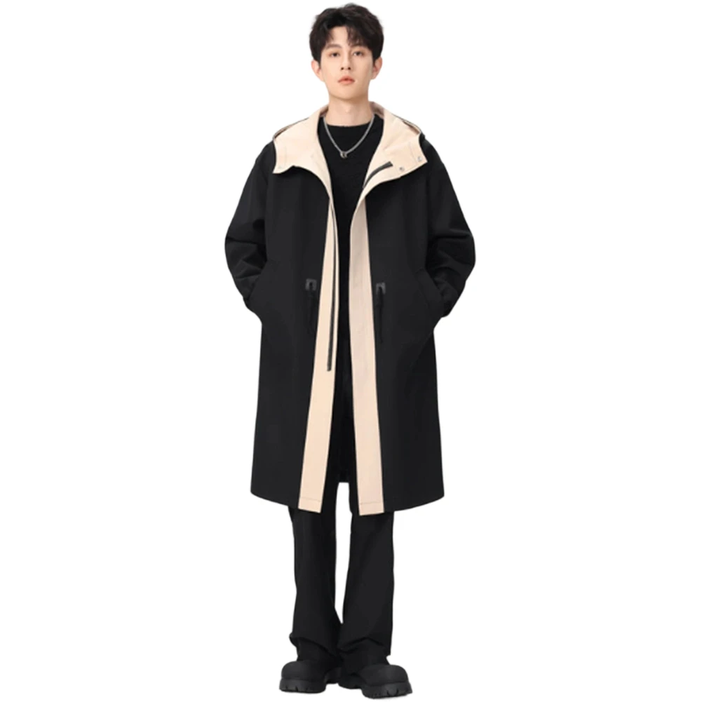 سترات كاجوال بغطاء للرأس متوسطة الطول للرجال ملابس خارجية سميكة ودافئة متباينة #2