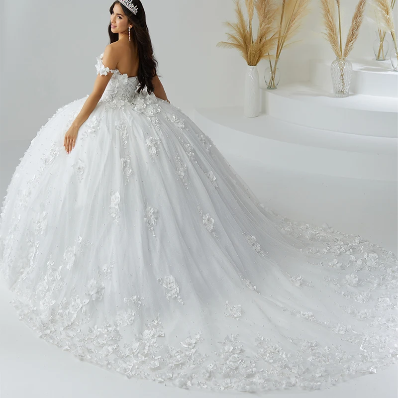 Dari bahu applique gaun bola gaun Quinceanera manik-manik Vestidos De 15 AFO bunga quincealeras ulang tahun Prom Prom