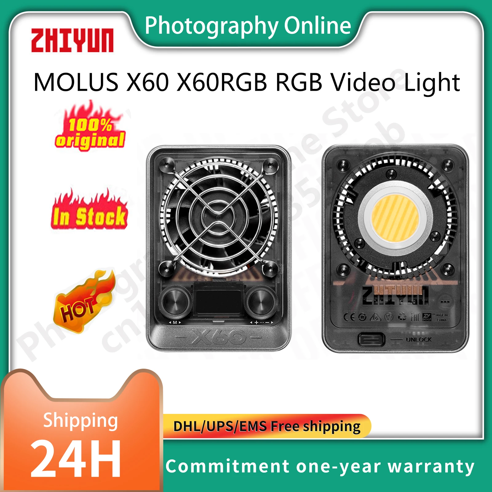 ZHIYUN Official MOLUS X60 60W Bi Color COB Light X60RGB RGB Video Lights LED Pocket Fill Lamp Portable Photography Lighting