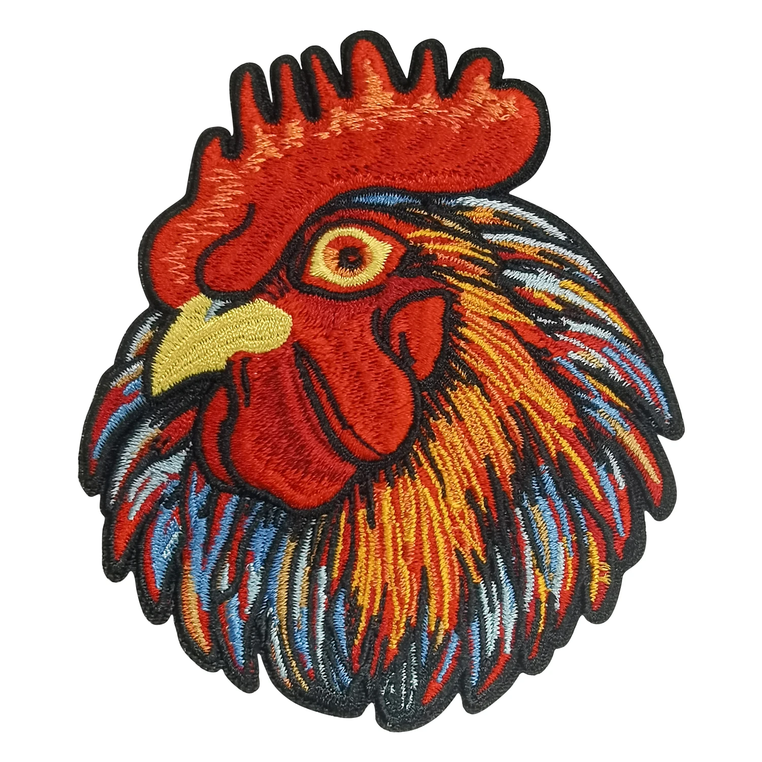 Kleurrijke haan hoofd kunst geborduurde patches voor kleding opstrijkbare dier embleem naaien applicaties jassen decoratie DIY