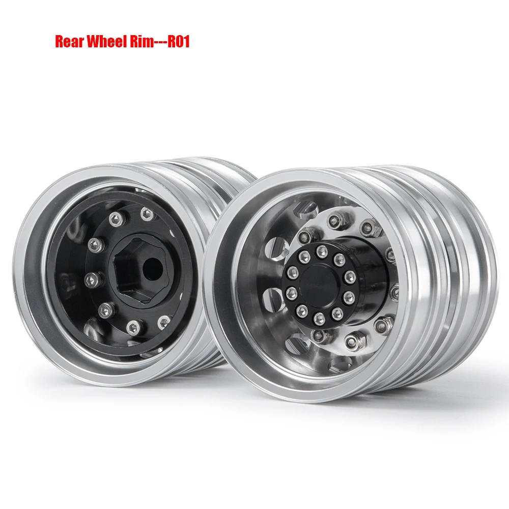 YEAHRUN Alloy Metal Beadlock Front/Rear Wheel Rims Hubs for Tamiya 1:14 RC Tractor Trailer Cargo Truck Car Upgrade Parts