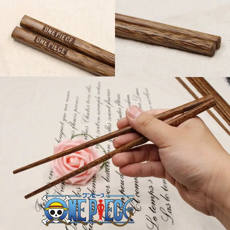 2 Pairs One Piece Chicken-wing Wood Chopsticks Cartoon Anime Pattern Non-slip Sushi Stick Chopsticks Home Kitchen Food Chopstick