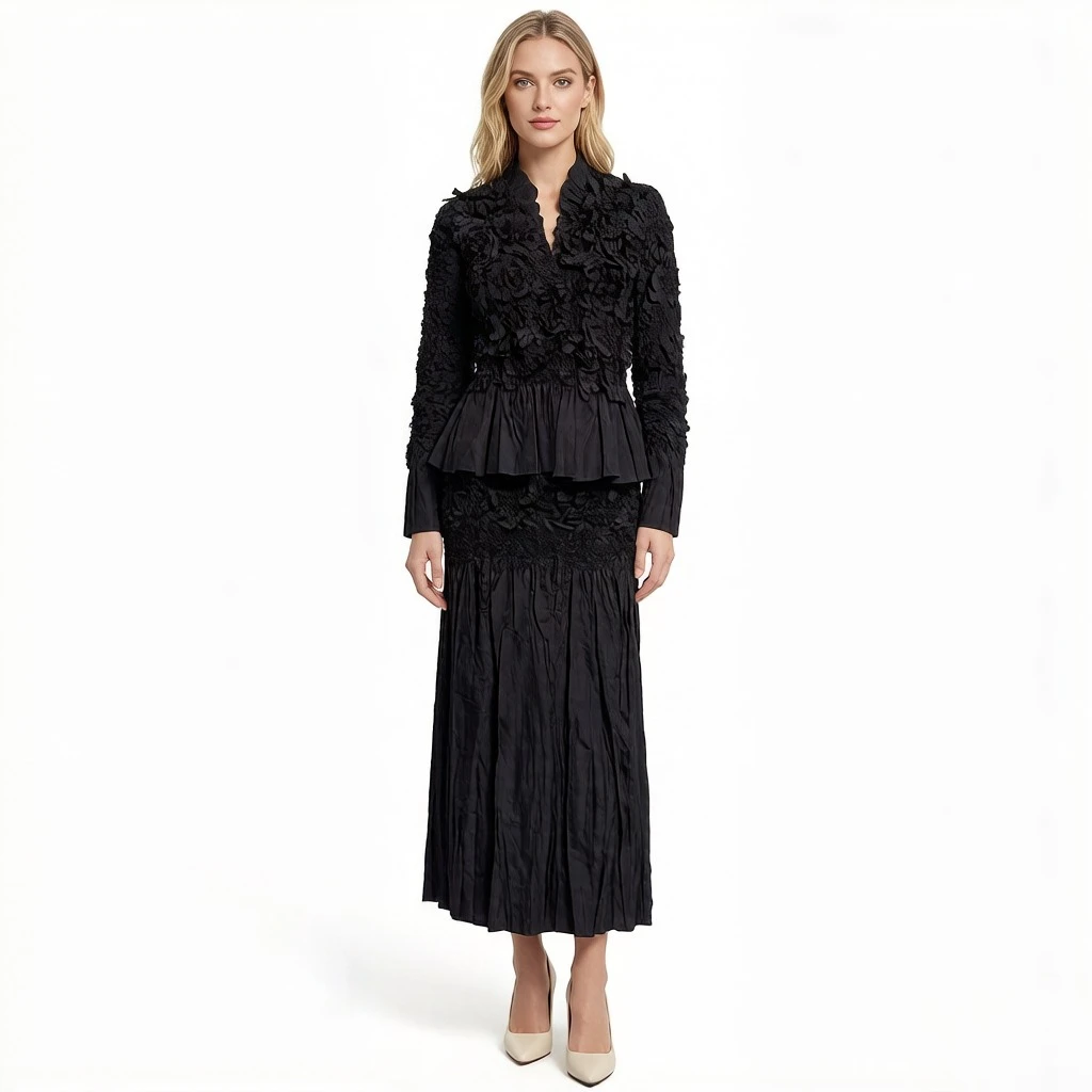 

Комплект из двух предметов Miyake Pleated: кардиган и брюки, весна-осень 2026, новая коллекция, высококачественная вышивка, новый китайский стиль, женский полный комплект