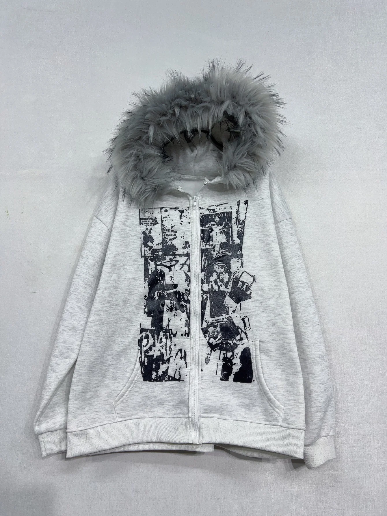 Y2K Kunstfell-Hoodie Sweatshirt Winter Damen Goth Reißverschluss Kapuzenpullover Acubi Gyaru Grunge Sweatshirt Hoodie 2000er Alt Jacke Kleidung – Detail 4