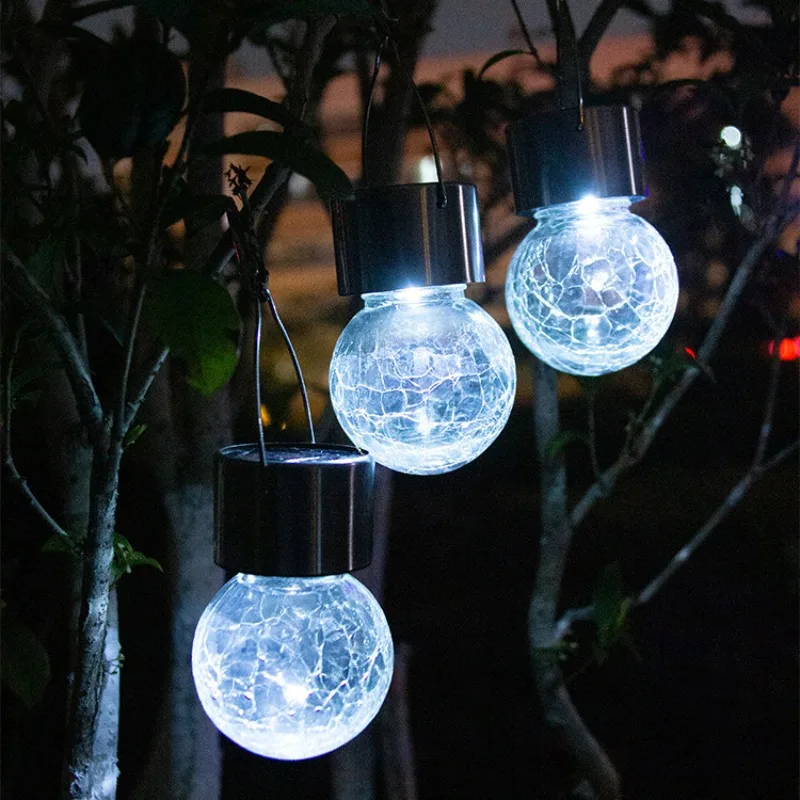 

1/3/5PCS Solar Powered Outdoor Hanging Lights Colorful LED Cracked Glass Ball Design Waterproof Pathway Lantern for Garden Decor