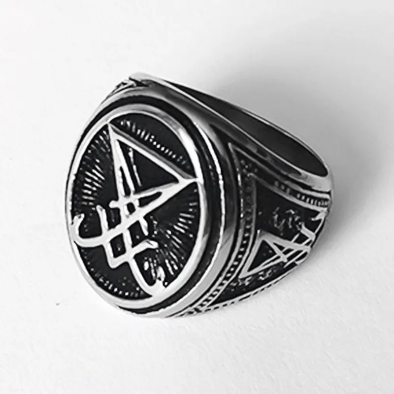 Lucifer Morningstar Ring Vintage Gothic Satanic Signet Cosplay Requisiten Punk Edelstahl Dichtung Ringe Halloween Mann Fashio Geschenk