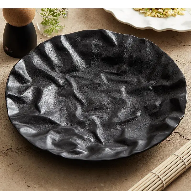 Wrinkled Texture Ceramic Shallow Plate Dessert Sushi Fruit Salad Plates Restaurant Specialty Tableware