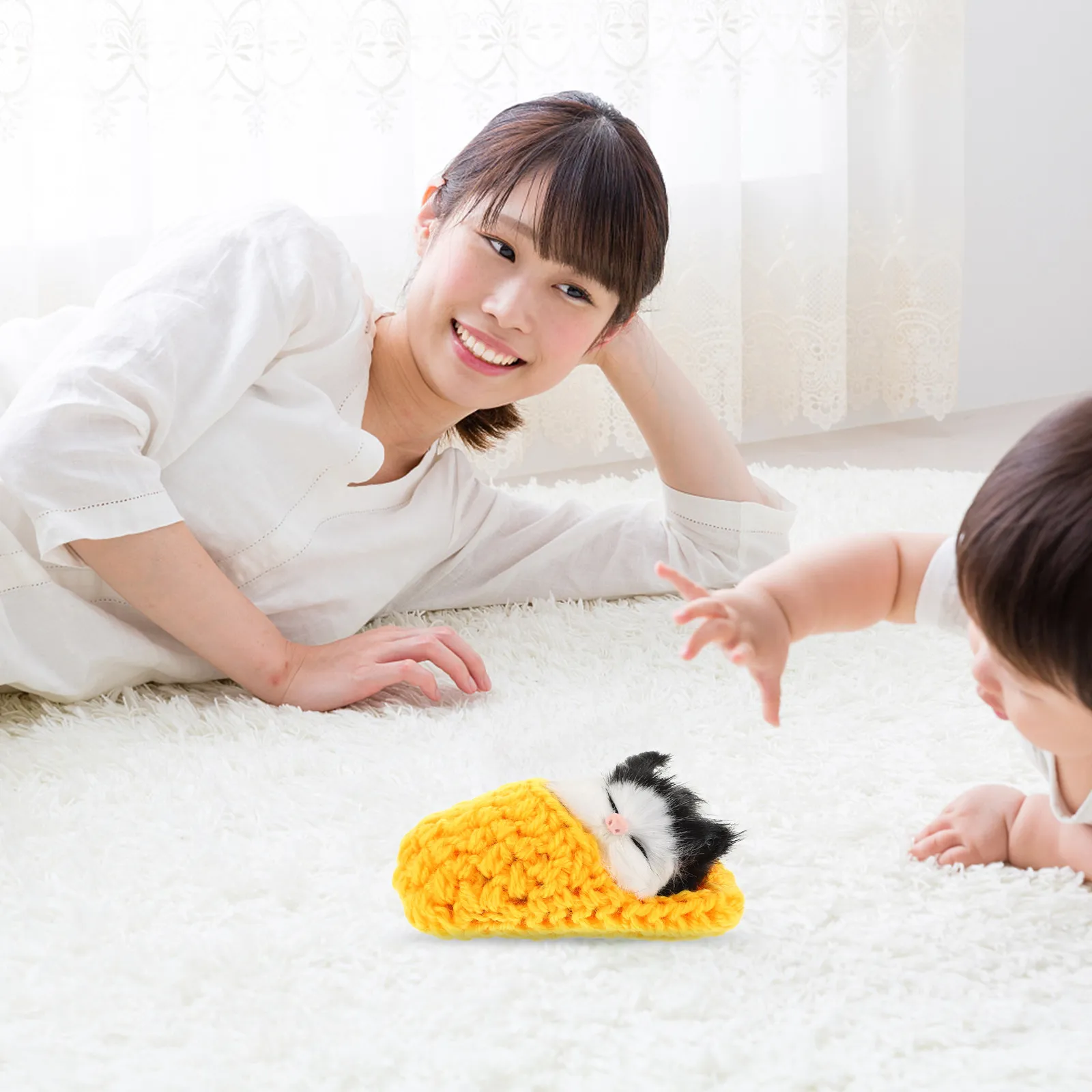 

Sleeping Cat in Slipper Mini Kitten in Yellow Shoe Meows Sounds Gift for Kids Boys Girls Christmas Party Interactive Teaching