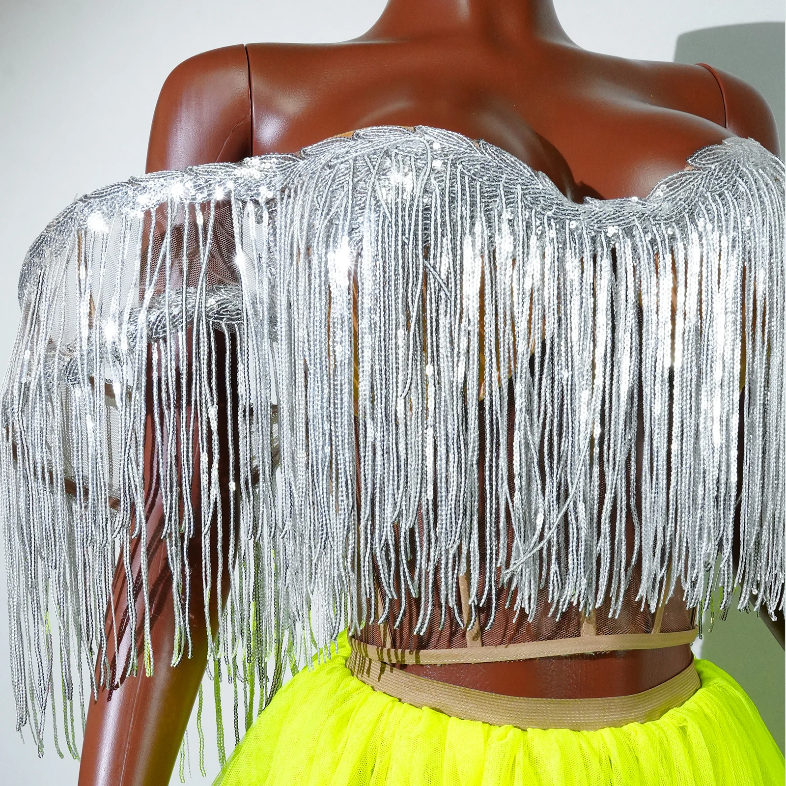 Vestido de dos piezas con lentejuelas y escote en V profundo para mujer, disfraz de Cabaret, conjunto de falda y vestido largo sin espalda para fiesta de cumpleaños, escenario de Drag Queen