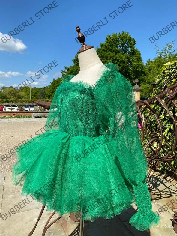 Very Puffy Mesh Mini Women Summer Dresses Off The Shoulder Ruffles Tulle Prom Party Gowns Illusion Pretty Female Brithday Dress