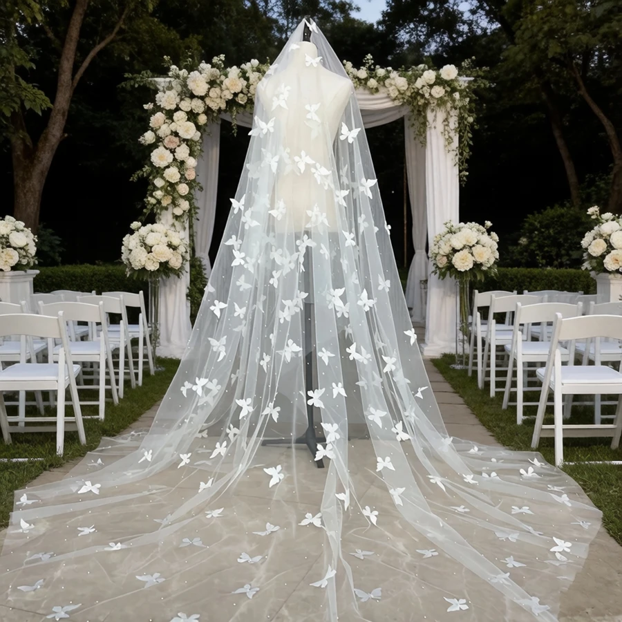 

Customized Ivory Beaded Bride Wedding Veils Butterfly Pearls Wedding accessories Vestido de novia Bridal Veil