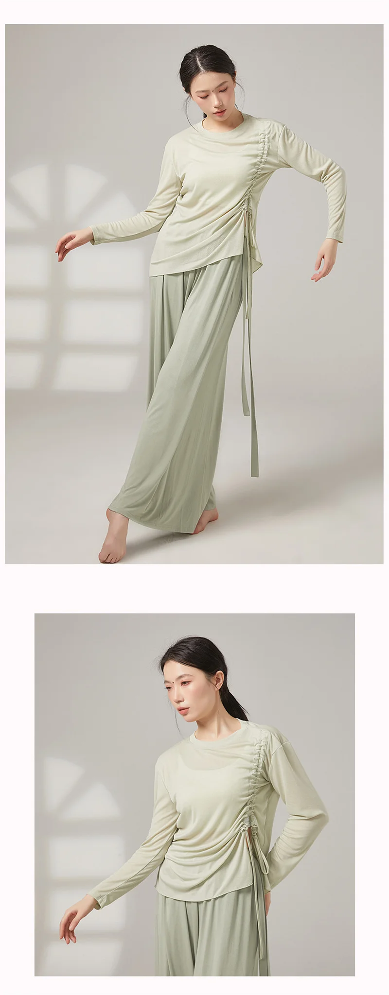 Damen Modernes Klassisches Tanz-Oberteil mit Kordelzug, Weiches Lyocell-Polyester T-Shirt, Atmungsaktives Schweißabsorbierendes Ballett-Tanztop – Detail 4