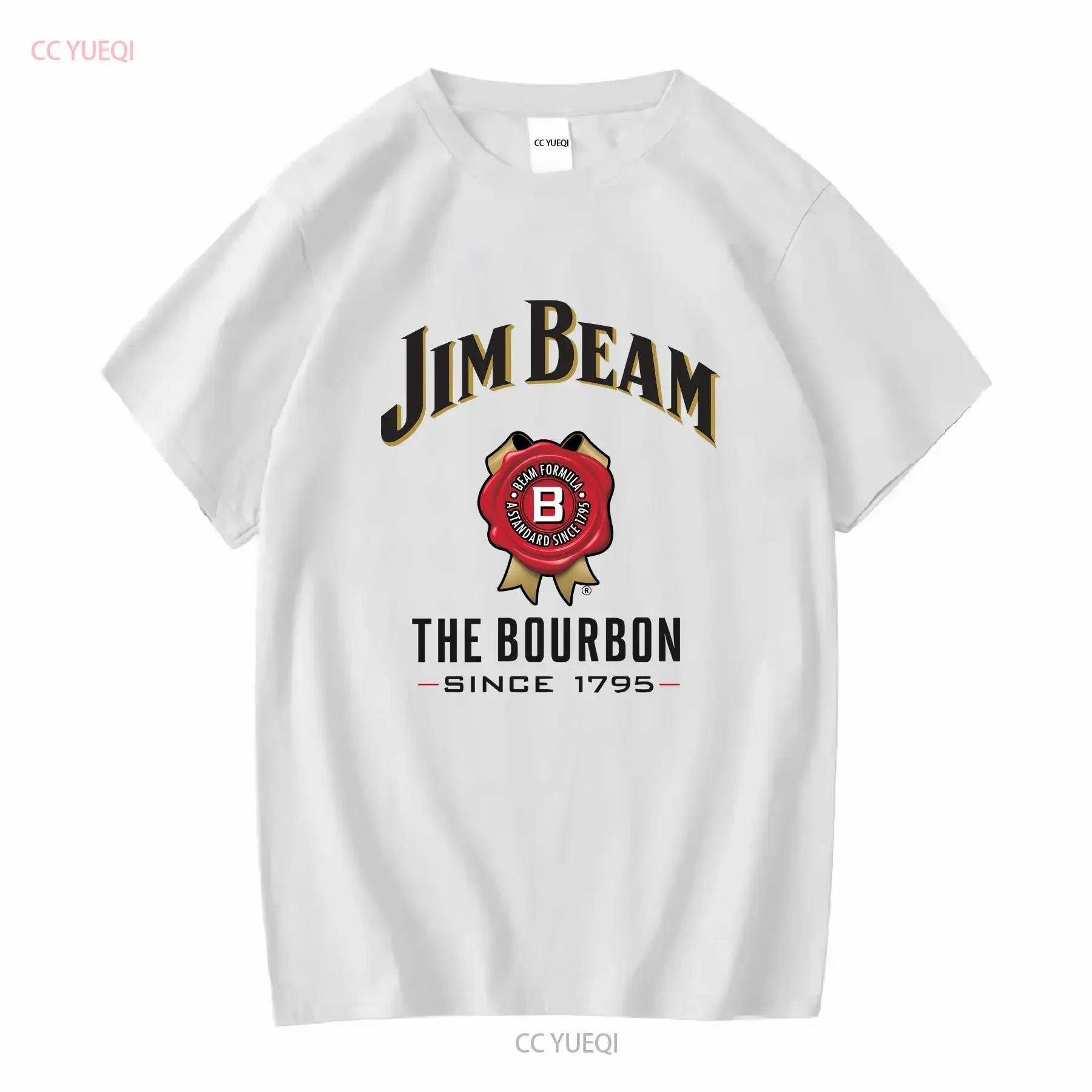 Camiseta Jim Beam Branca de Algodão Vintage Lavada, Levemente Elástica, Confortável, Estilo Streetwear, Estampa Gráfica para Uso Diário