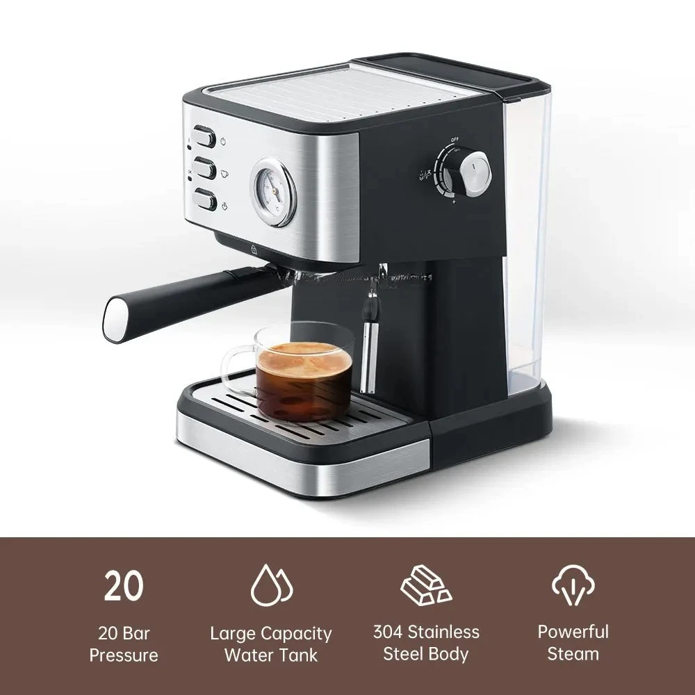 Italian Espresso Coffee Maker Machine 1500ML Steam Coffee Making Machine 20 Bar 1000W Frothing Cappuccino Coffee Maker